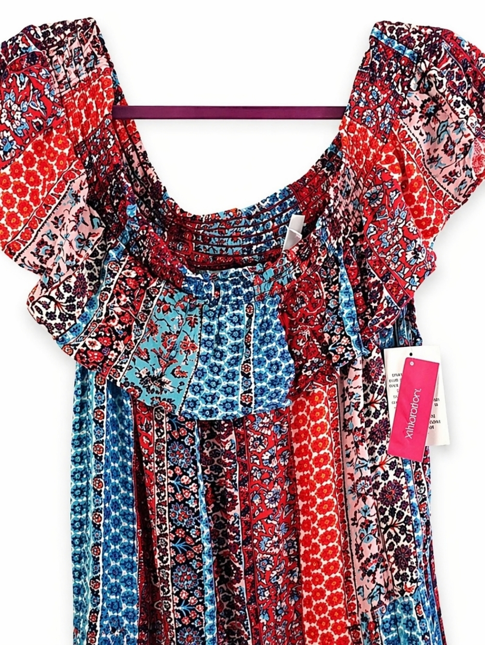 NWT Xhilaration XXL Boho Maxi Dress Off Shoulder Smocked Pockets Slit Floral